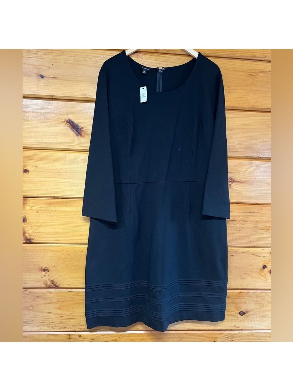 TALBOTS Plus Size 20 Black Ribbed Round Neck Midi Long Sleeve Stretchy Dress